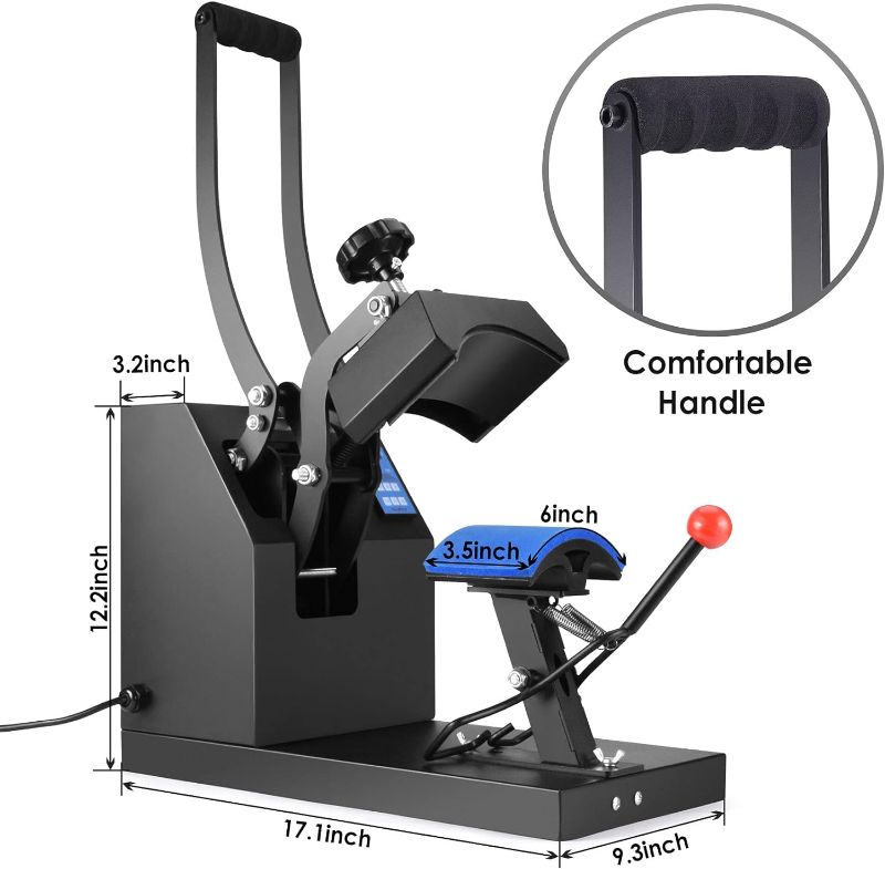 Photo 3 of (READ NOTES) SOROVEE Hat Press 6x3.5 Inch Baseball Cap Heat Press Machine Clamshell Design Curved Element Cap Sublimation Transfer Press with Digital LCD Timer and Temperature Control