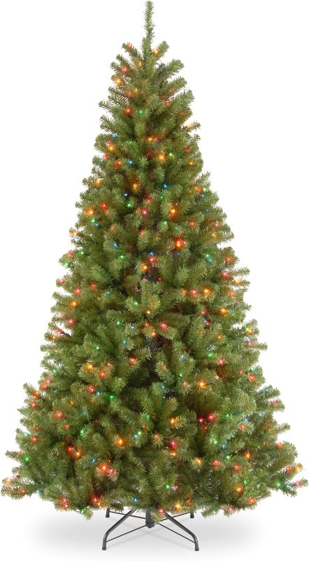 Photo 1 of (READ NOTES) National Tree Company Pre-Lit Artificial Slim Christmas Tree, Green, North Valley Spruce, Multicolor Lights, Includes Stand, 7.5 Feet