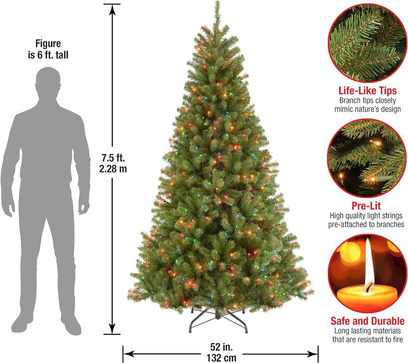Photo 3 of (READ NOTES) National Tree Company Pre-Lit Artificial Slim Christmas Tree, Green, North Valley Spruce, Multicolor Lights, Includes Stand, 7.5 Feet