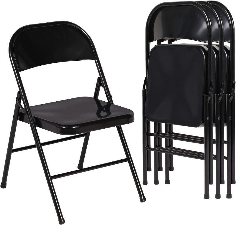 Photo 1 of (READ NOTES) VECELO Metal Frame Folding Hold Up to 350 Pounds, Mounted Steel Chairs with Triple Braced & Double Hinged Back for Home Office, Set of 4, Black
