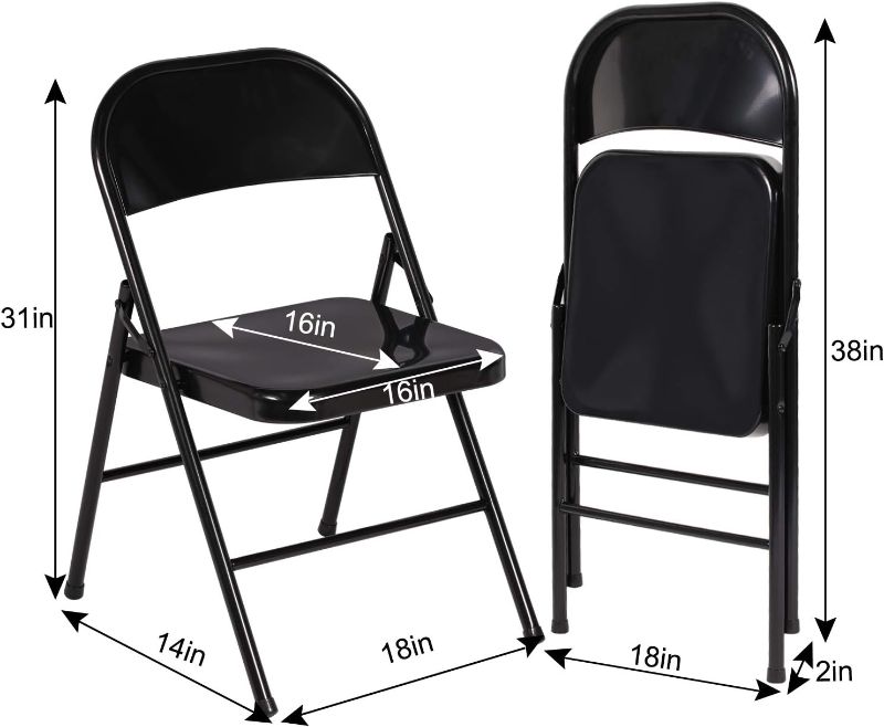 Photo 3 of (READ NOTES) VECELO Metal Frame Folding Hold Up to 350 Pounds, Mounted Steel Chairs with Triple Braced & Double Hinged Back for Home Office, Set of 4, Black
