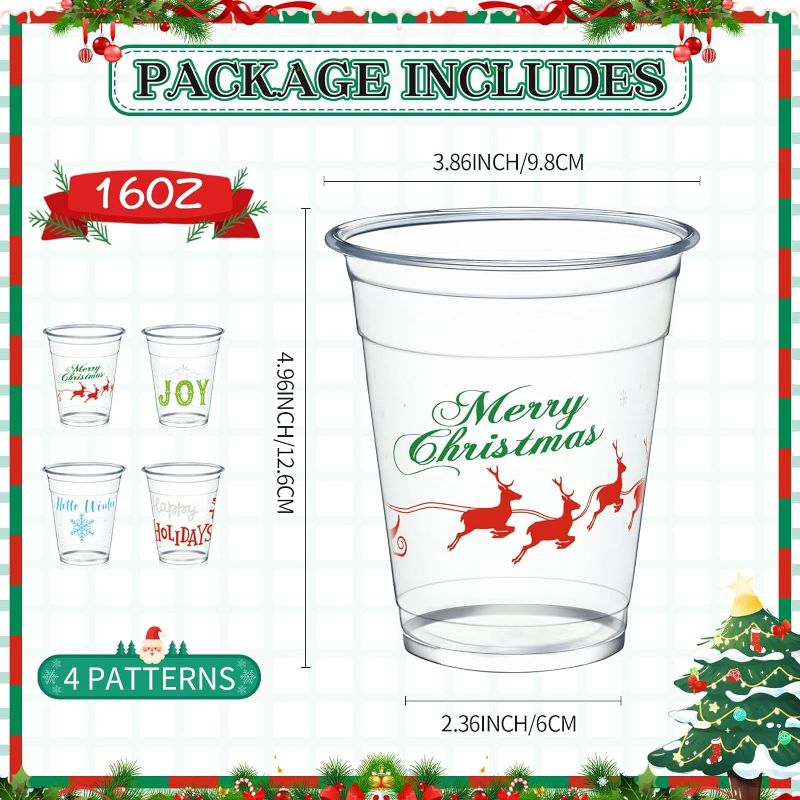 Photo 3 of (READ NOTES) Sliner 60 Pcs Christmas Disposable Plastic Cups Christmas Party Cups Clear Cocktail Cups Santa Snowm