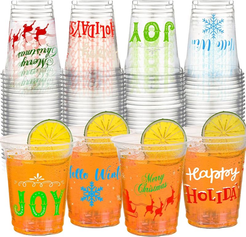 Photo 1 of (READ NOTES) Sliner 60 Pcs Christmas Disposable Plastic Cups Christmas Party Cups Clear Cocktail Cups Santa Snowm