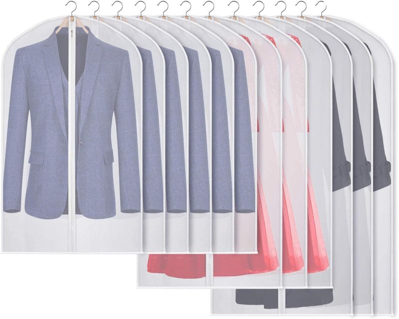 Photo 1 of (READ NOTES) SNHTLS Hanging Garment Bags Lightweight Clear Full Zipper Suit Bags (Set of12) PEVA Moth-Proof Breathable Dust Cover for Closet Clothes Storage -24"x48"/55"/60"