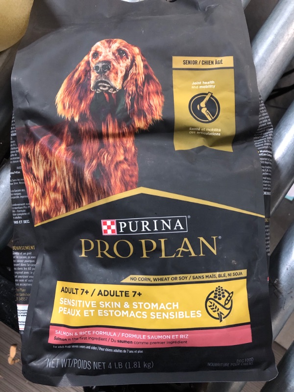 Photo 2 of (READ NOTES) Purina Pro Plan Sensitive Skin & Stomach Dog Food, Dry Dog Food for SENIOR Dogs Adult 7+ Salmon & Rice Formula - 4 lb. Bag
