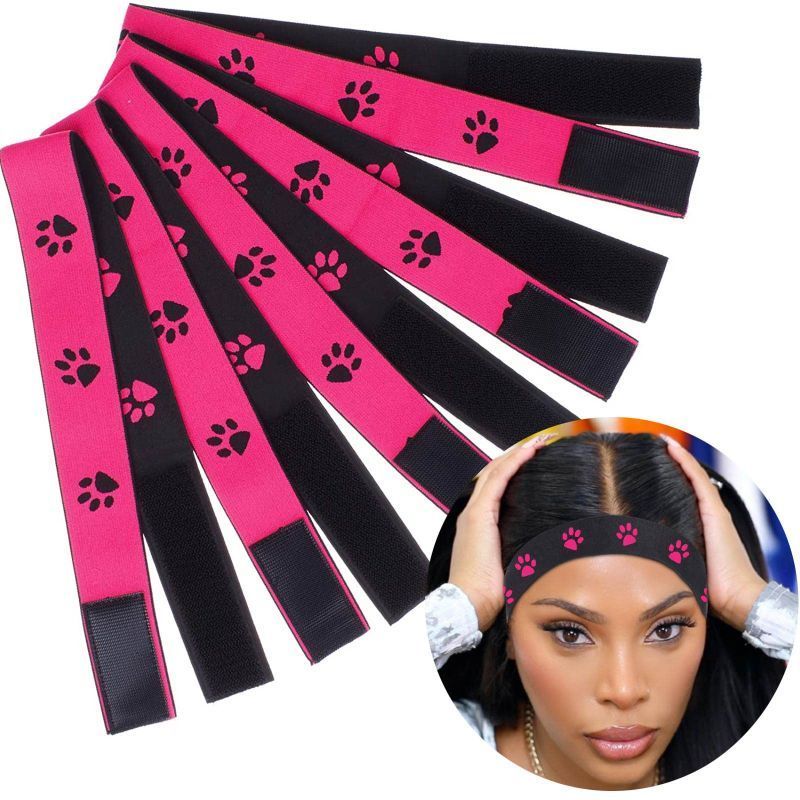 Photo 1 of 2 PACK MKesfey 5PCS Adjustable Elastic Bands Lace Melting Band Melt Straps Lace Frontal Wig Wrap Strips for Wigs BLACK/PINK 