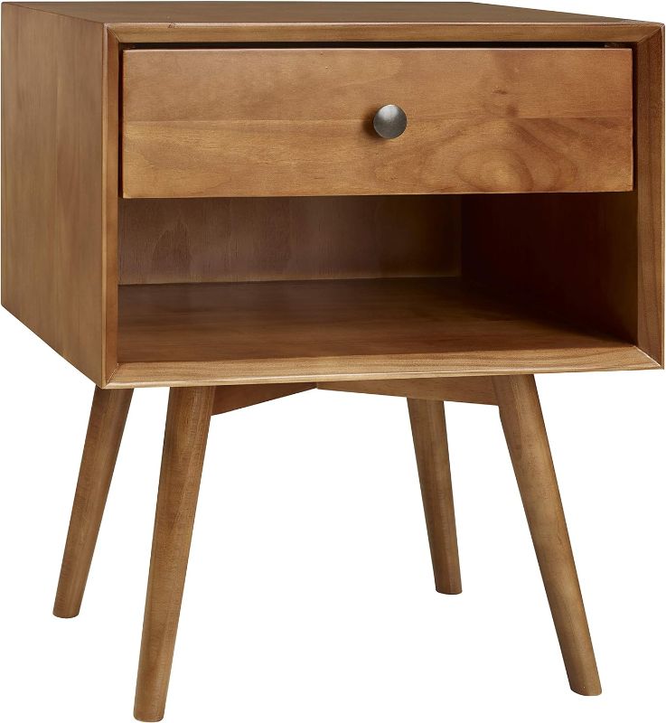 Photo 1 of ***USED - MAJOR DAMAGE - CRACKED - SEE PICTURES***
Walker Edison Mid Century Modern Wood Nightstand Side Table, 1 Drawer, Caramel
