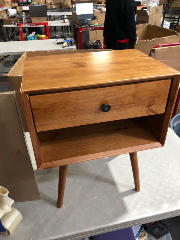 Photo 3 of ***USED - MAJOR DAMAGE - CRACKED - SEE PICTURES***
Walker Edison Mid Century Modern Wood Nightstand Side Table, 1 Drawer, Caramel