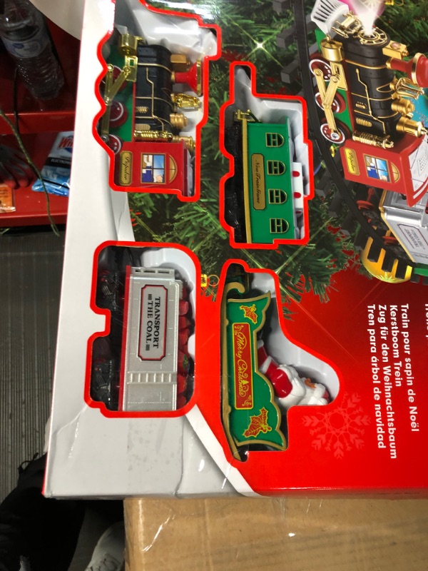 Photo 2 of Christmas Electric Train Set Around The Christmas Tree, Train Toy Set with Track Locomotive Santa Claus Snowman Xmas Tree Music and Lights 