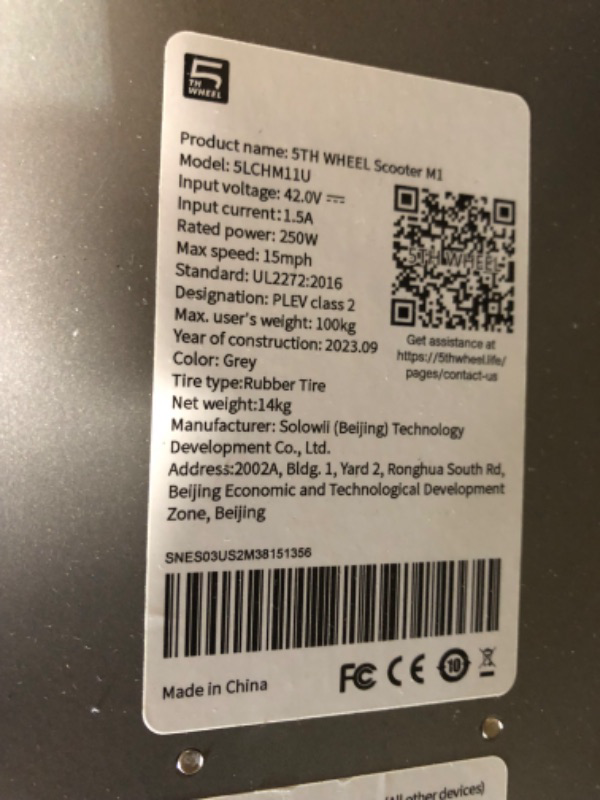 Photo 2 of *SEE NOTES* 5TH WHEEL M1 Electric Scooter - 13.7 Miles Range & 15.5 MPH, 500W Peak Motor, 8" Inner-Support Tires, Triple Braking System, Foldable Electric Scooter for Adults and Teens, iF Design Award Winner