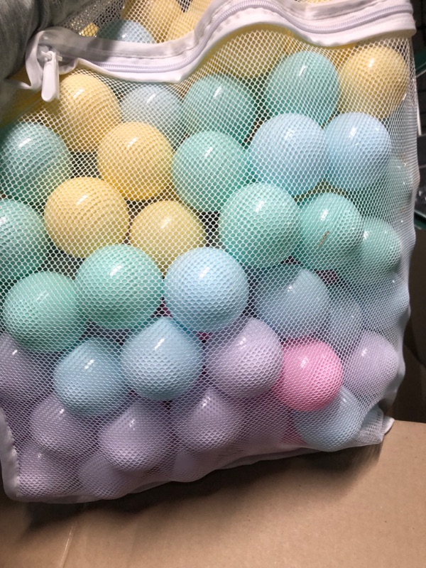 Photo 2 of Amazon Basics BPA Free Crush-Proof Plastic Ball Pit Balls with Storage Bag, Toddlers Kids 12+ Months, 6 Pastel Colors - Pack of 400 6 Pastel Colors 400 Balls