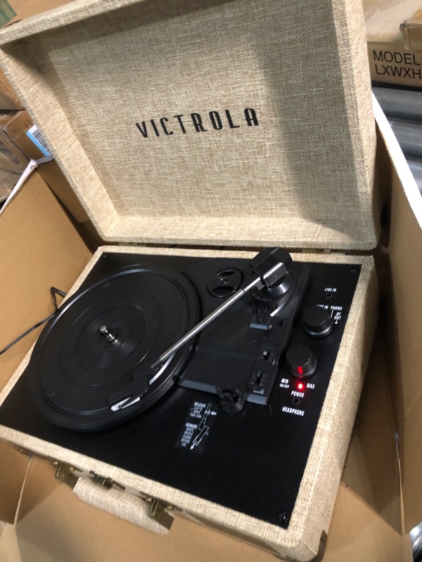 Photo 2 of Victrola Journey+ Signature Turntable Record Player - 33-1/3, 45 & 78 RPM Suitcase Vinyl Record Player, Bluetooth Connectivity & Built-in Speakers, Stereo RCA Output, Linen Finish, Cream