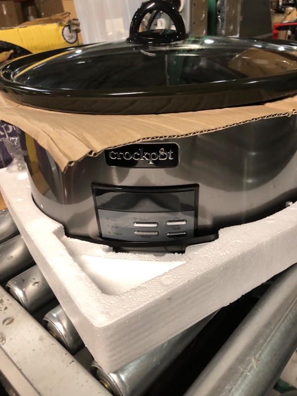 Photo 2 of (READ NOTES) Crockpot 8 Quart Slow Cooker with Auto Warm Setting and Cookbook, Black Stainless Steel