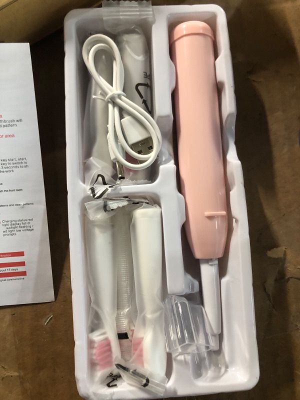 Photo 2 of AIPOEXUNO Electric Toothbrush 5 Brush Heads Adults and Kids, Rechargeable Sonic Toothbrush, 5 Modes Optional, USB Fast Charge Powered Toothbrush Last 30 Day,2 Minute Smart Timing Reminder (pink) White