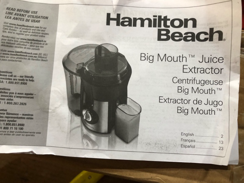 Photo 6 of * used * see all images *
Hamilton Beach Juicer Machine, Big Mouth Large 3” Feed Chute for Whole Fruits and Vegetables 