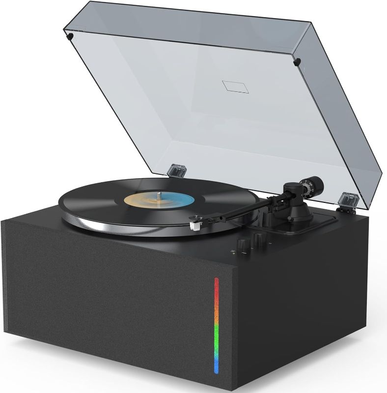 Photo 1 of WOCKODER Record Player All-in-One Turntable for Vinyl Records Built-in HiFi Stereo Speakers Wireless Belt Drive with Colorful Light Strip MM Cartridge ATN3600L Phono Preamp AUX RCA Auto Off