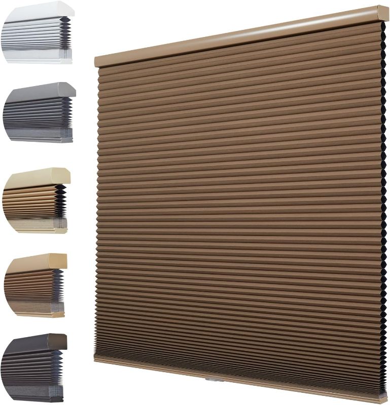 Photo 1 of *PHOTO REFERENCE*Persilux Cordless Cellular Blinds Honeycomb Shades for Windows Blackout 1.5" Single Cell Bottom up Blinds for Home, Night Brown, 32" W x 48" H