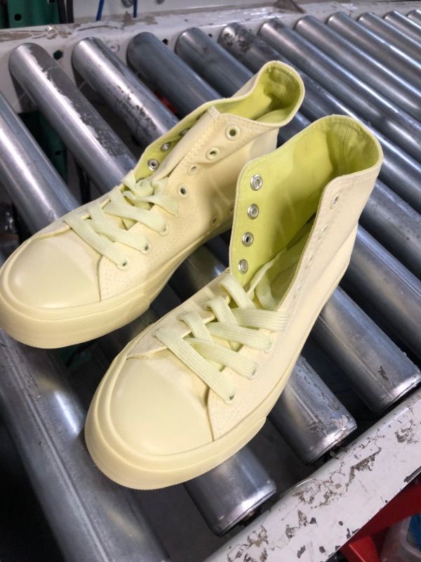 Photo 3 of SIZE 7******kufeiti Women’s High Top Canvas Sneakers Canvas Shoes Lace up White Black Sneakers Casual Walking Shoes 9 Fluorescent Green