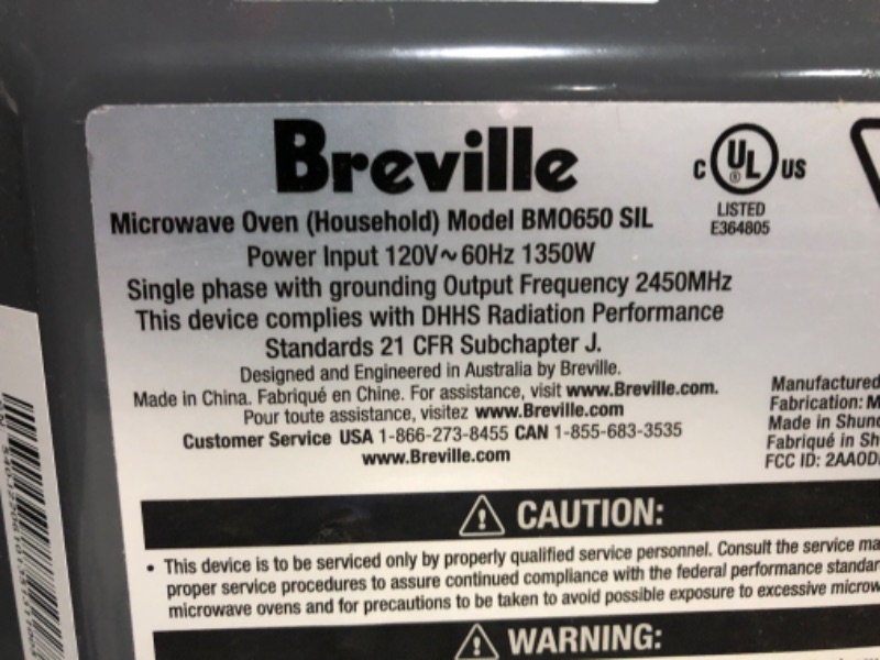 Photo 7 of ***DENTED - POWERS ON - SEE NOTES***
Breville Compact Wave Soft-Close Microwave Oven, Silver, BMO650SIL