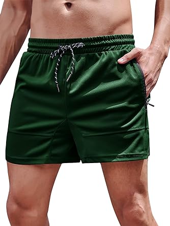 Photo 1 of Gafeng Men's Athletic Shorts Gym Workout Quick Dry Lightweight Running Mesh Shorts with Zipper Pocket Medium Short Army Green 