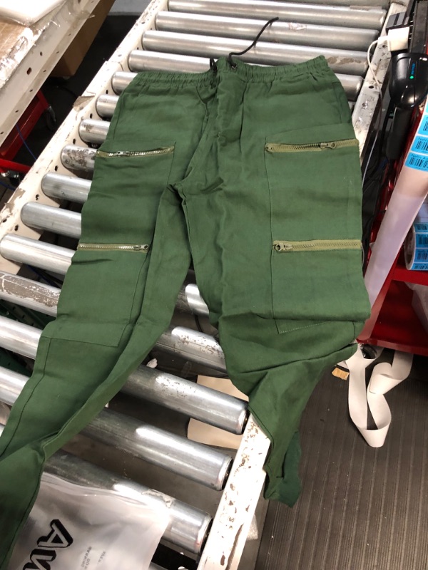 Photo 2 of Awe-Coth Men's Casual Slim-Fit Chino Pant - Lightweight Zip-Pocket Drawstring Elastic Waist Tapered Cargo Pants Large Green