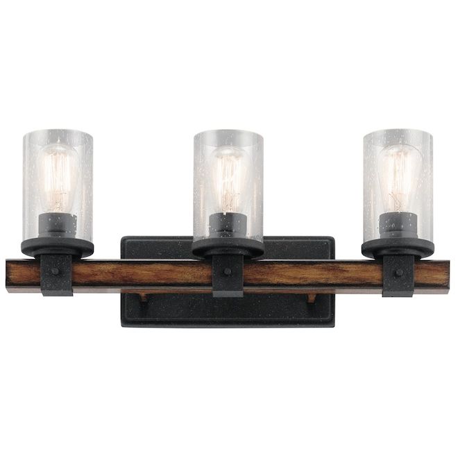 Photo 1 of **PARTS** KICHLER 37418 3 Barrington Distressed Black and Wood Bathroom Vanity Light
