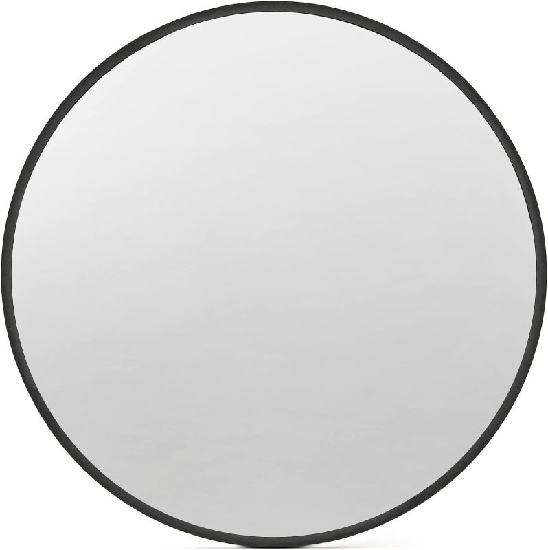 Photo 1 of Aldado Round Mirror 30 Inch - Modern Rounded Corner Vanity Wall Mirror with Black Metal Frame