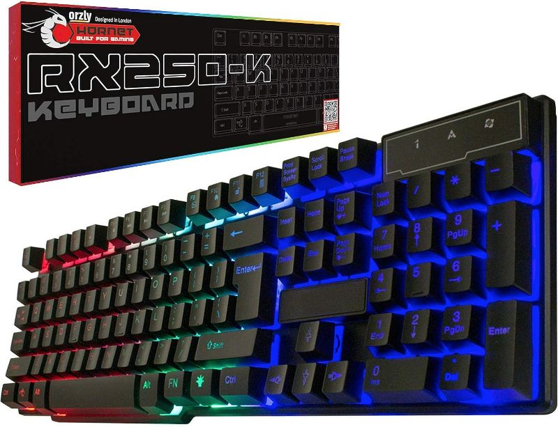 Photo 1 of Orzly Gaming Keyboard RGB USB Wired Rainbow Keyboards ,RX-250 Hornet Edition (Black) 