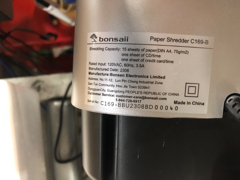 Photo 3 of **NONREFUNDABLE**FOR PARTS OR REPAIR**SEE NOTES**
Bonsaii 15-Sheet Office Paper Shredder, 40 Mins Heavy Duty Shredder for Home Office