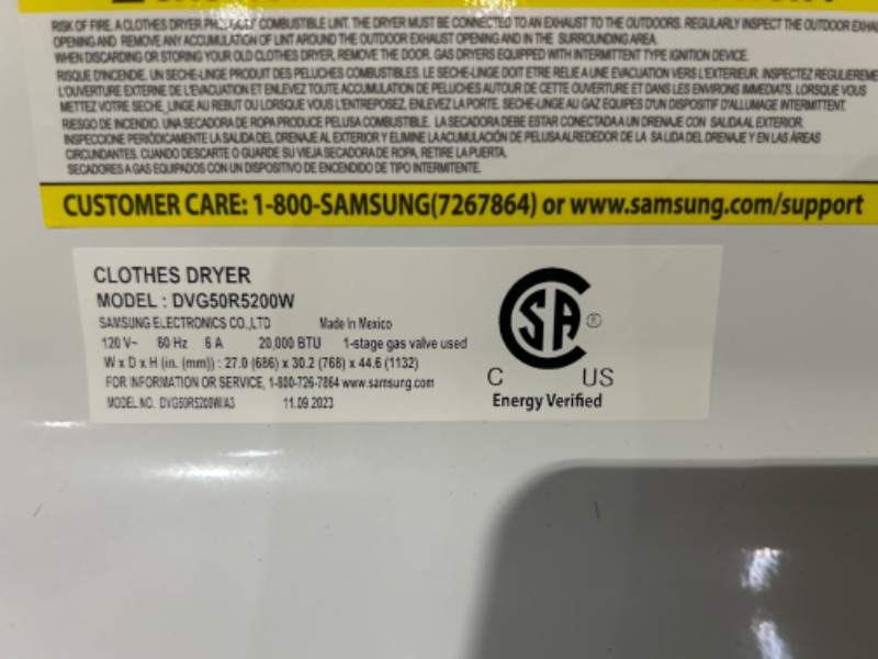 Photo 7 of Samsung 7.4-cu ft Reversible Side Swing Door Gas Dryer (White)