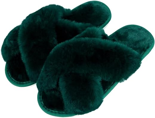 Photo 1 of DOIOWN Women's Fuzzy Slippers Memory Foam  green M 