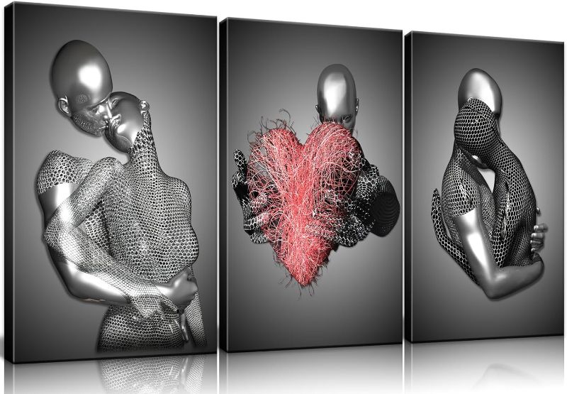 Photo 1 of *see photos* *minor damages*Framed 3 Pcs Love Heart 3d Wall Art Metal Sculpture Romantic Couple Hug Abstract Art 