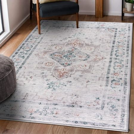 Photo 1 of (READF FULL POST) Vernal Peoria Machine Washable Non Shedding Non Slip Area Rug for Living Room Bedroom Dining Room Hallway Kitchen Pet Friendly Grey/Blue/Rust  5' X 7'