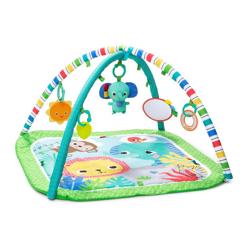 Photo 1 of Bright Starts Wild Wiggles Baby Activity Gym & Play Mat with FoldingToy bar, Newborn Green, 18.5” x 29.1” x 29.1”