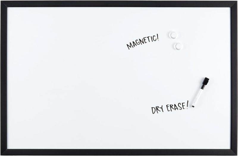 Photo 1 of Amazon Basics Magnetic Dry Erase White Board, 35 x 23-Inch Whiteboard - Black Wooden Frame