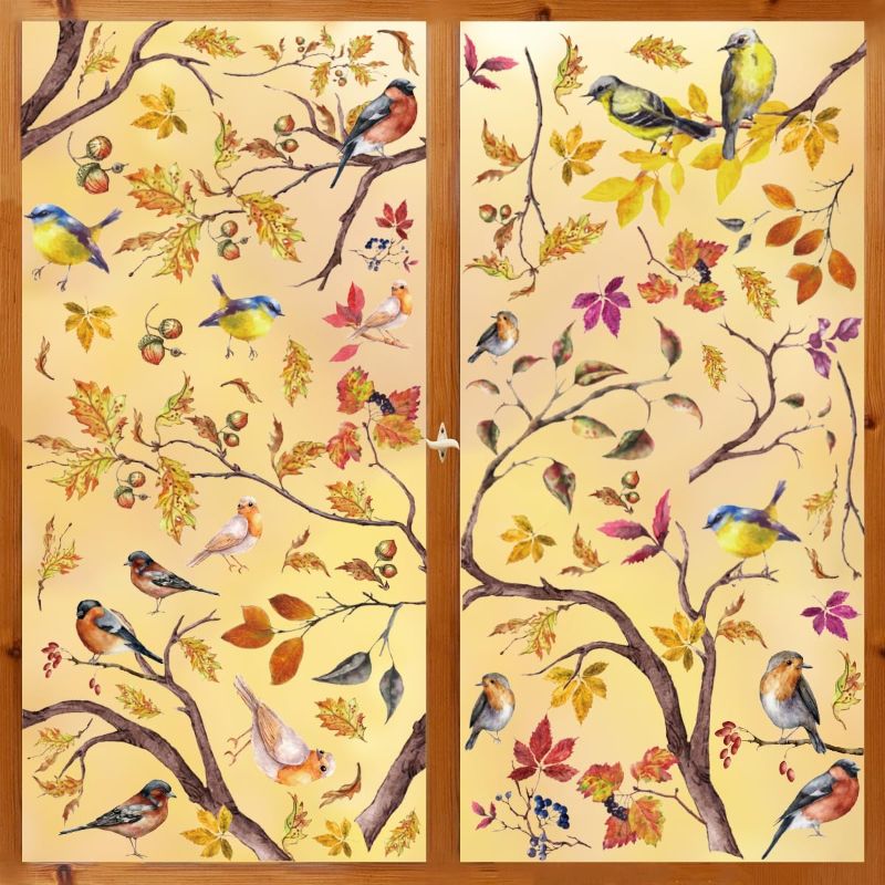 Photo 1 of **STOCK PHOTO JUST FOR REFERENCE**
Horaldaily 81 PCS Fall Window Cling Sticker, Thanksgiving Autumn Harvest Watercolor Birds Leaves 11.5 x 8.3 (3 PACK)