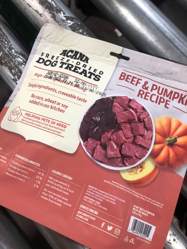 Photo 1 of ACANA Singles Freeze Dried Dog Treats, Limited Ingredient Grain Free Beef & Pumpkin Recipe, 3.25oz Freeze-Dried Treats Beef & Pumpkin 3.25oz