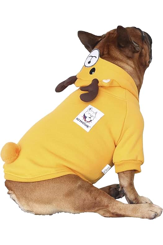 Photo 1 of iChoue Elk Christmas Halloween Dog Costumes, Cute Animal Hoodies, Warm Pet Clothes for Medium Dogs French English Bulldog Pug Pitbull Boston Terrier - Yellow/Large