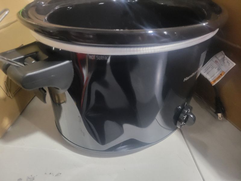 Photo 4 of **SEE NOTES/DAMAGED**
Hamilton Beach Slow Cooker, Extra Large 10 Quart, Stay or Go Portable With Lid Lock, Dishwasher Safe Crock, Black (33195) 10-Quart Black Slow Cooker