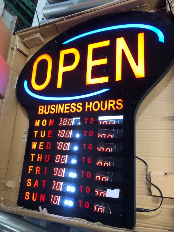 Photo 3 of DAMAGED - Kanayu LED Business Open Sign Large Electronic Programmable Store Hours Sign with Instructions, 23.6 x 16.7 x 0.8 inches, 