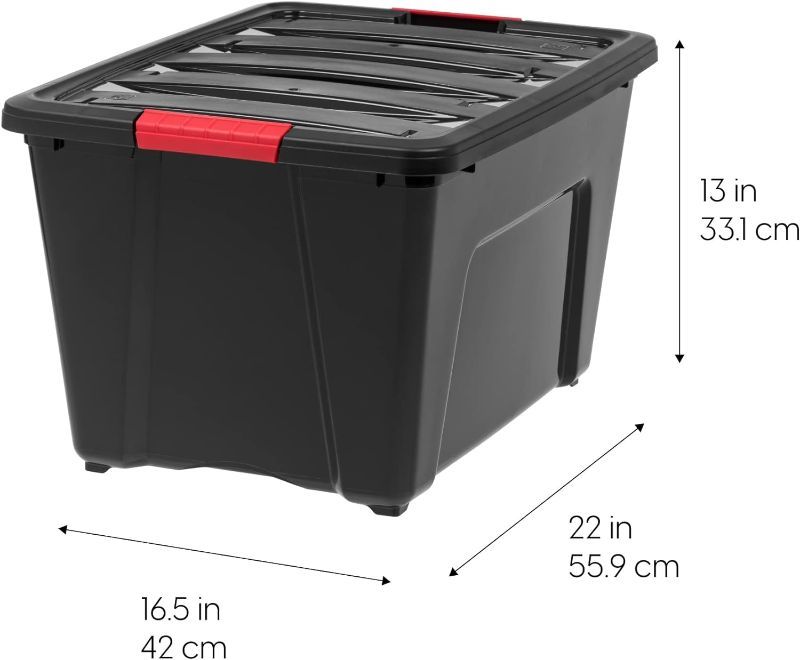 Photo 1 of  IRIS USA Plastic Storage Bin Tote Organizing Container with Durable Lid and Secure Latching Buckles, 53 Qt, 1 Count, Black & Red 53 Qt. - 1 Pack