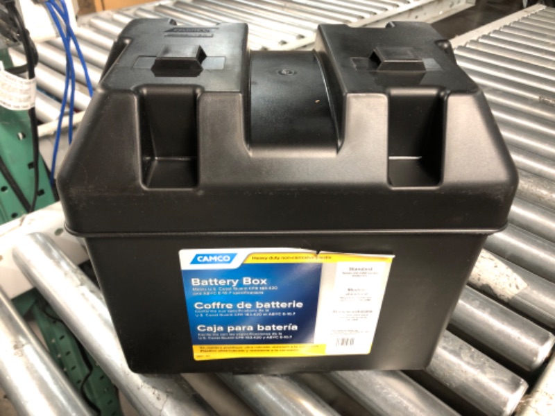 Photo 2 of Camco Heavy Duty Battery Box with Straps and Hardware - Group 24 |Safely Stores RV, Automotive, and Marine Batteries |Durable Anti-Corrosion Material | Measures 7-1/4" x 10-3/4" x 8" | (55363) Frustration Free Packaging Regular Battery Box