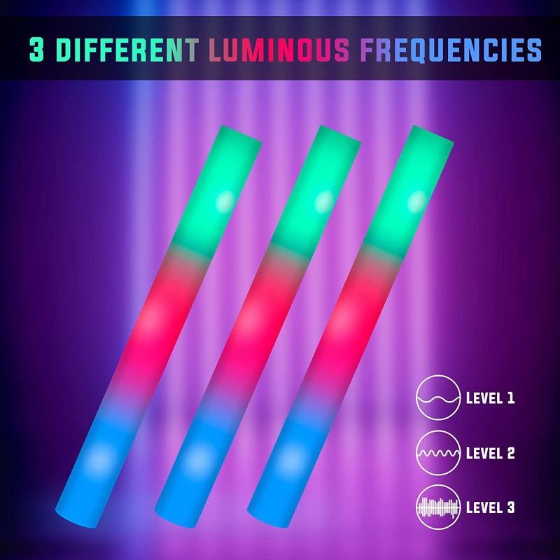 Photo 1 of (5x) SHQDD Glow Sticks, LED Foam Sticks with 3 Modes Colorful Flashing, Glow in the Dark Party Supplies for Wedding, Raves, Concert, Party, Sporting Events