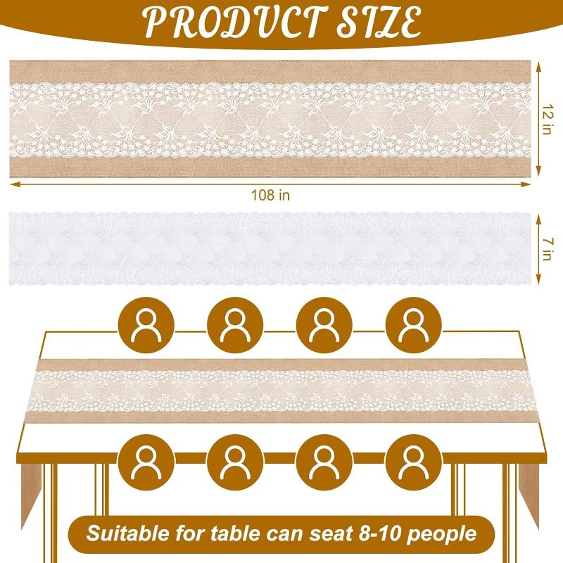 Photo 1 of **USED BUT APPEARS NEW**  (2x) Burlap Table Runner and White Lace Table Runner 12 x 108 Inch Rustic (Elegant Style)