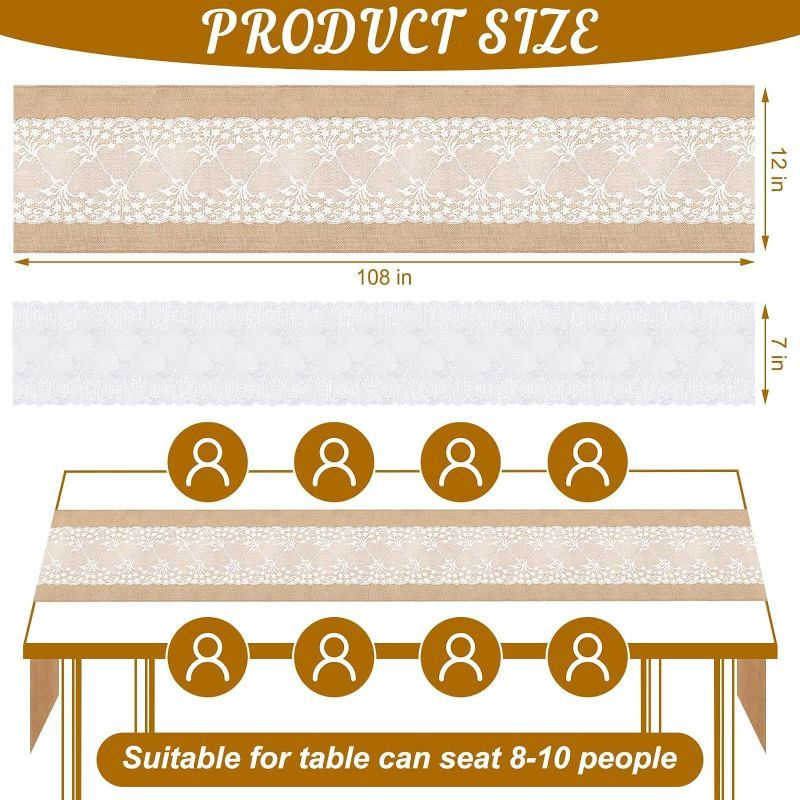 Photo 1 of **USED BUT APPEARS NEW**  (2x) Burlap Table Runner and White Lace Table Runner 12 x 108 Inch Rustic (Elegant Style)