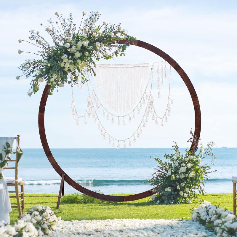 Photo 1 of **SEE NOTES** Clumpossom 7.2FT Wedding Arch, Wooden Wedding Arch, Rustic Wedding Arches for Ceremony, Circle Arch for Outdoor Lawn Wedding Party