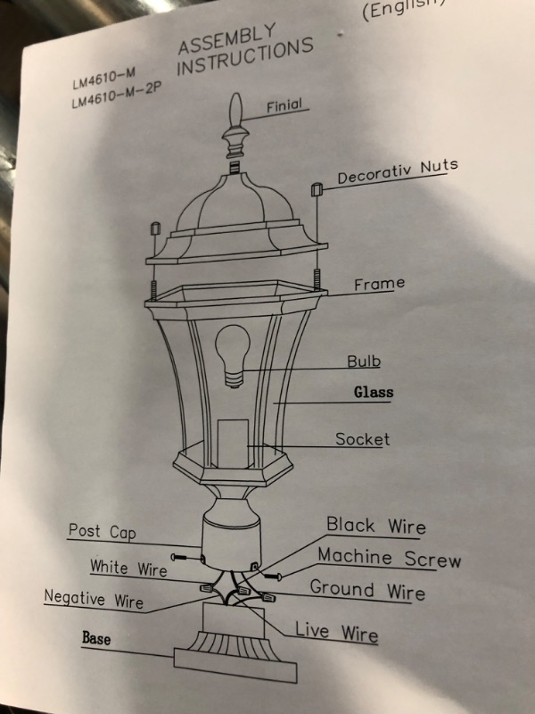 Photo 4 of **USED BUT APPEARS NEW**  GOALPLUS Outdoor Post Light Fixture with Pier Mount for Yard 24" High 60W Post Lamp for Driveway Matte Black Post Lantern with Clear Seeded Glass, 2 Pack, LM4610-M-BK-2P Black 24" High