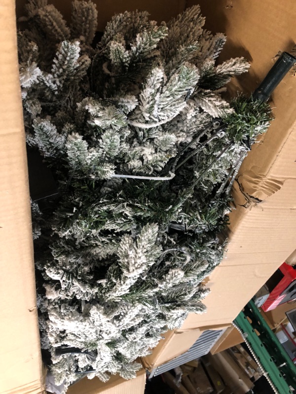 Photo 1 of 7FT Pre-lit Flocked Christmas Tree with Warm White Lights, Snow Flocked Full Xmas Tree with 1326 Branch Tips, 400 Incandescent Lights & Foldable Stand for Outdoor and Indoor Decoration Snow Flocked 7FT+Light