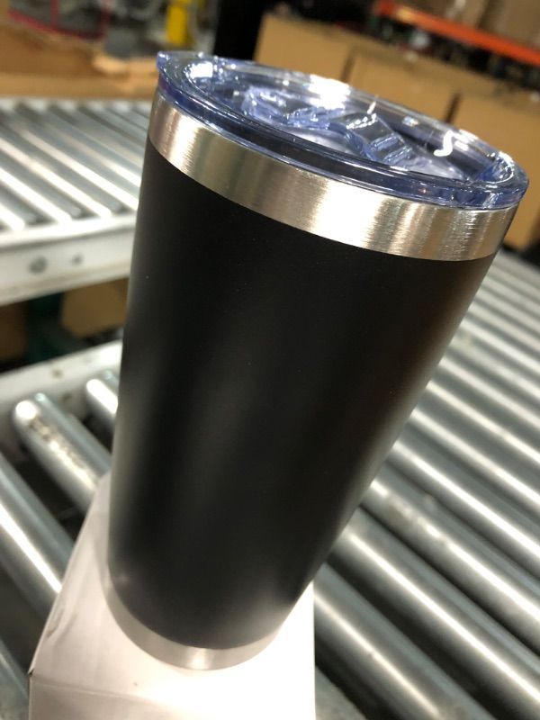 Photo 1 of (2x) SEEWEY Insulated Travel Tumblers 20oz Tumbler Double Wall Vacuum Travel Mug with Lid and Straw Stainless Steel Double Wall Coffee Cups Powder Coated Coffee Mug for Cold and Hot Drinks (Black)