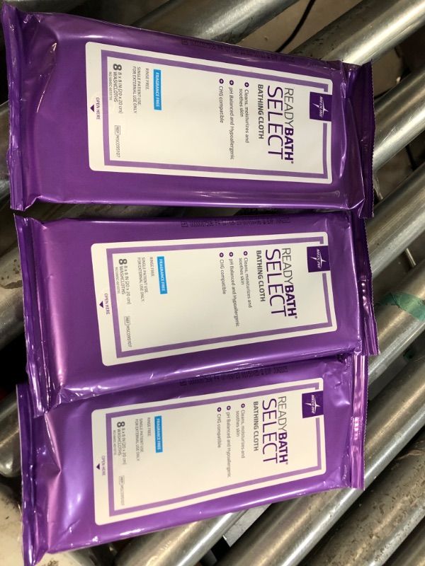Photo 1 of (3x) Medline ReadyBath Select Medium-Weight Washcloths, Fragrance Free, 8/Pack